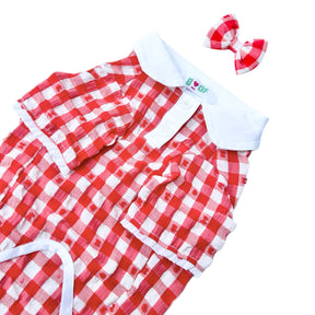 RED CHECKERED WHITE COLLAR DOG SHIRT