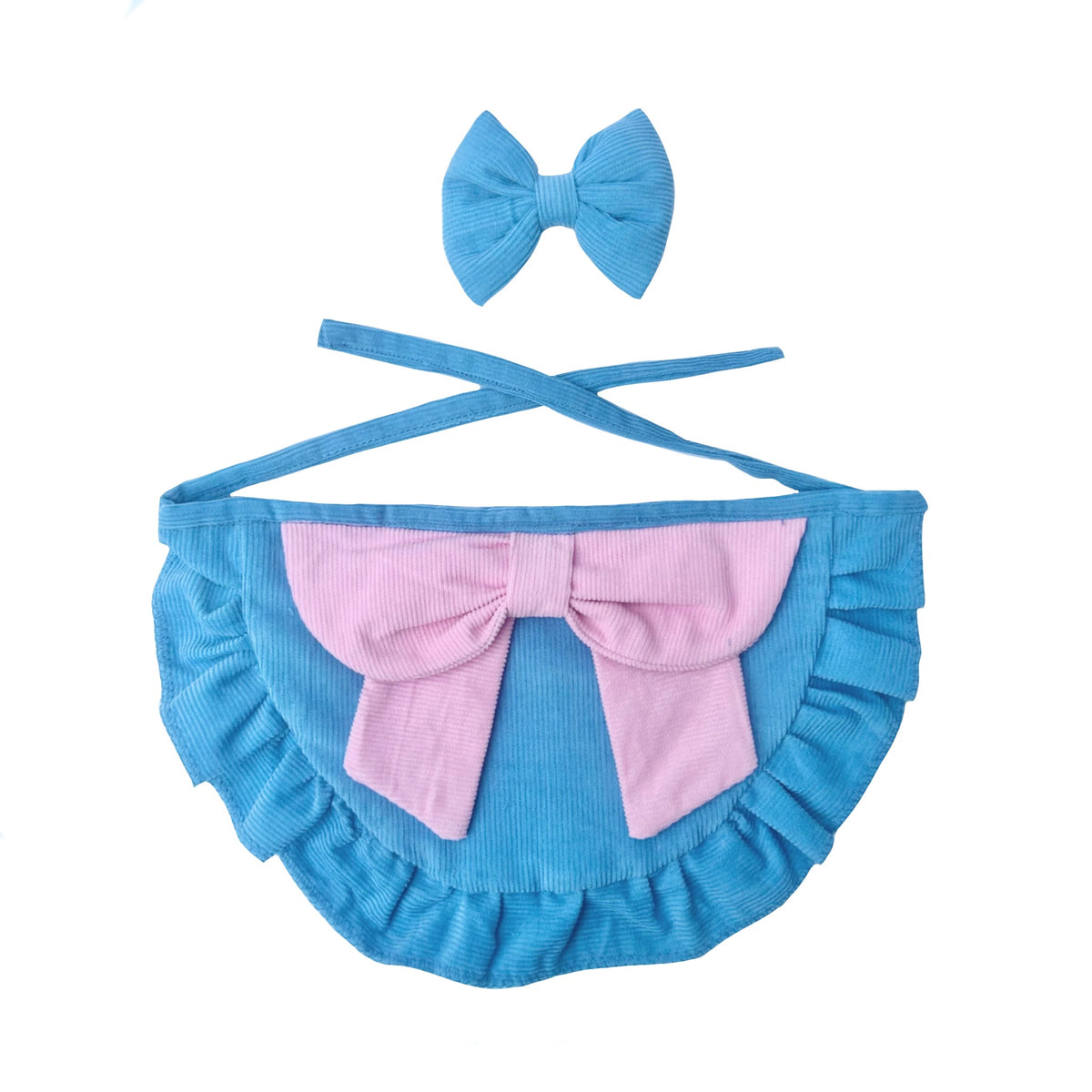 BLUE PINK BIG BOW DOG BANDANA SET