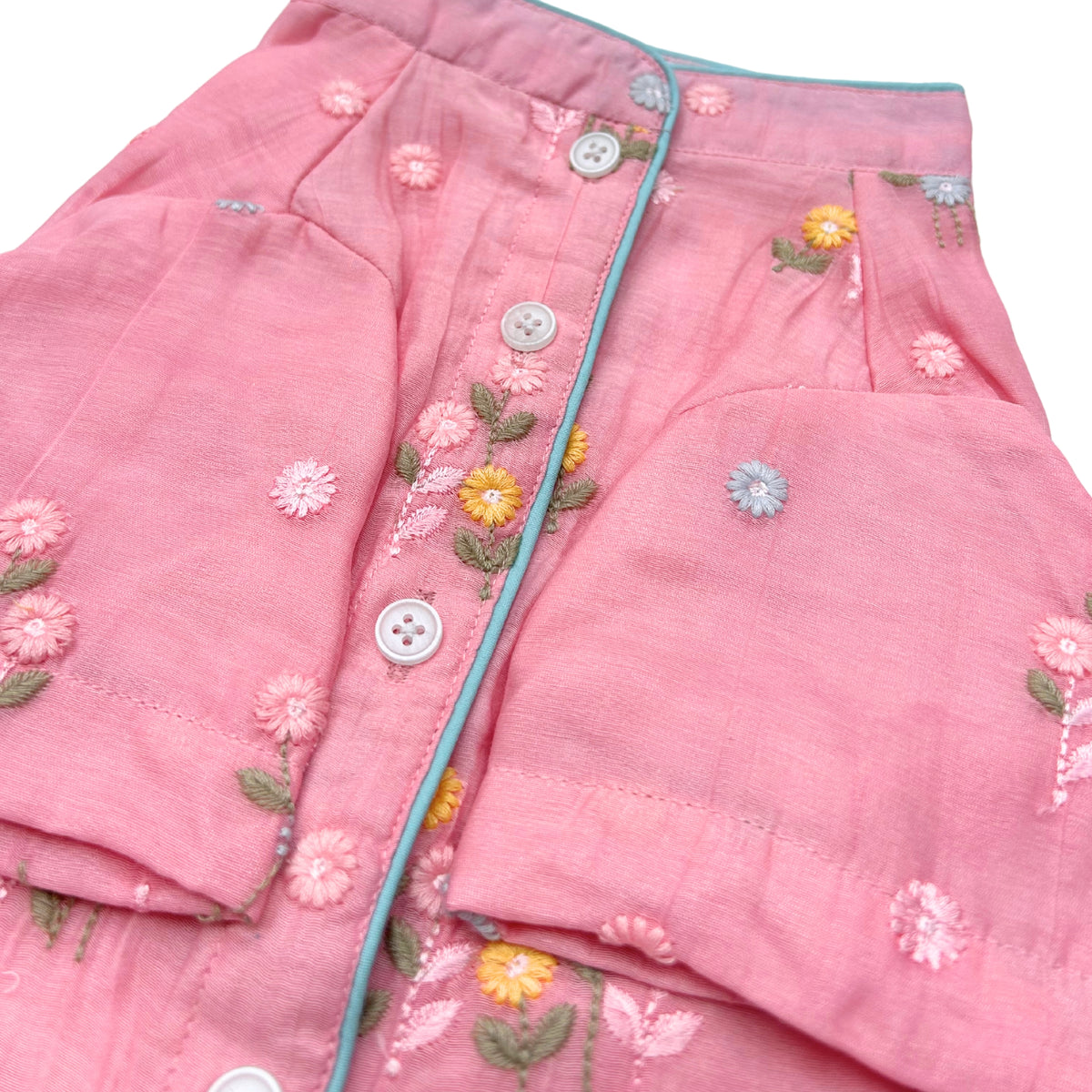 PINK FLOWER EMBROIDERED DOG KURTA
