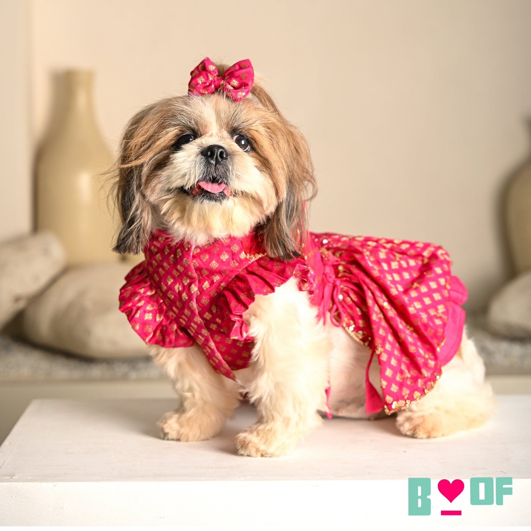 HOT PINK GENDA PHOOL HAND EMBROIDERED LEHENGA FOR DOGS AND CATS