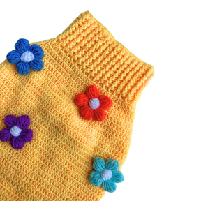 YELLOW FLOWER CROCHET DOG SWEATER