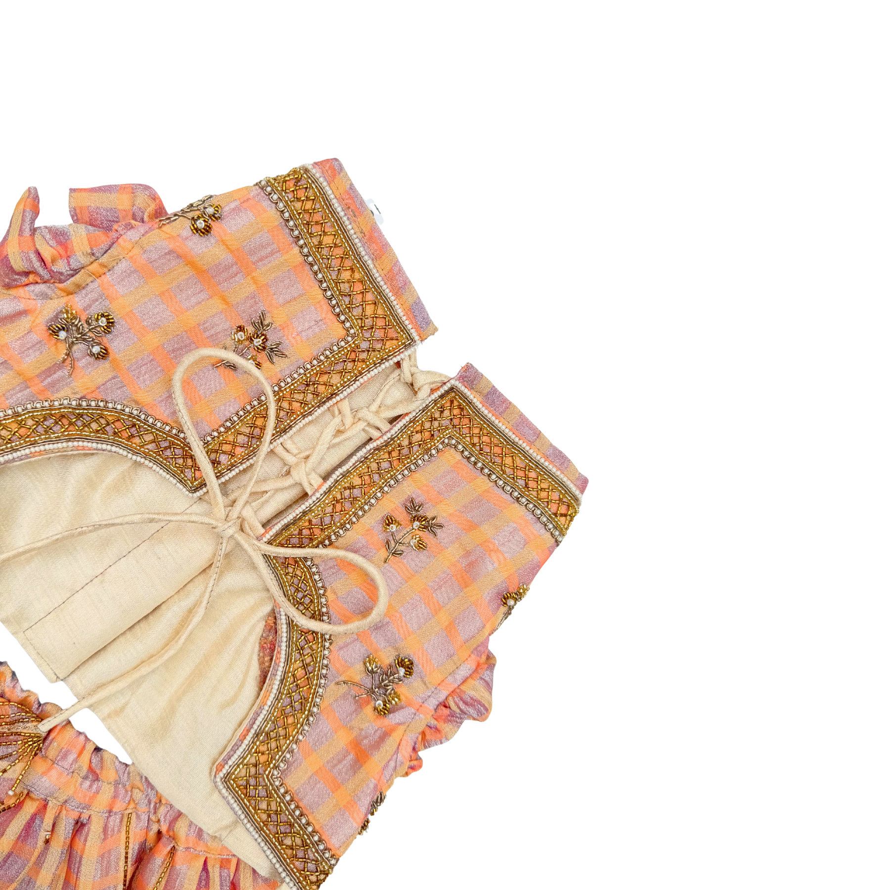PEACH PINK DAINTY EMROIDERED TISSUE LEHENGA FOR DOGS AND CATS
