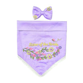 PURPLE FLOWER HAND EMBROIDERED BANDANA FOR DOGS AND CATS