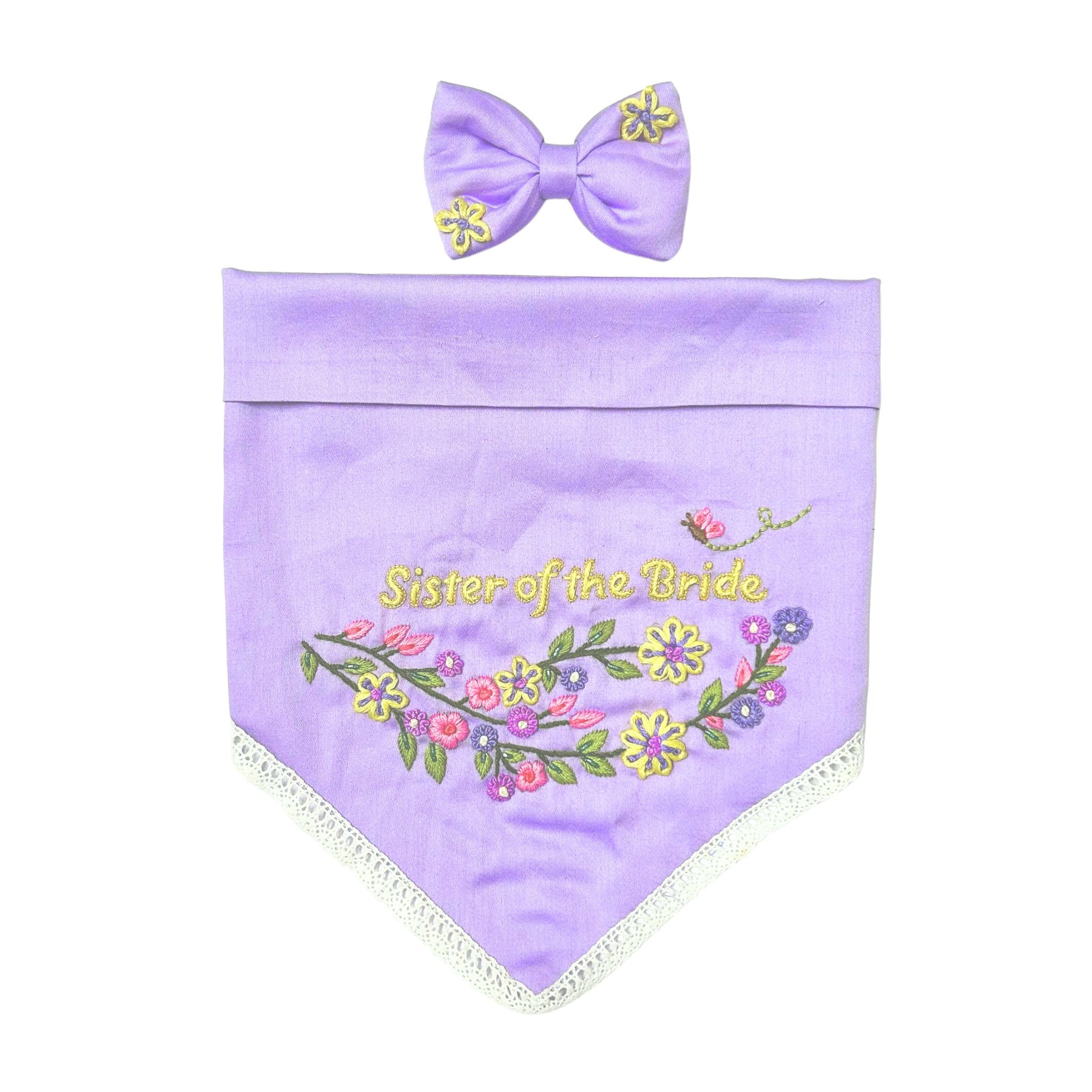 PURPLE FLOWER HAND EMBROIDERED BANDANA FOR DOGS AND CATS