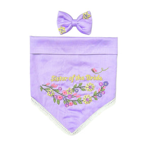 PURPLE FLOWER HAND EMBROIDERED BANDANA FOR DOGS AND CATS