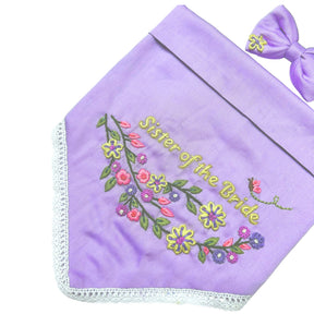 PURPLE FLOWER HAND EMBROIDERED BANDANA FOR DOGS AND CATS