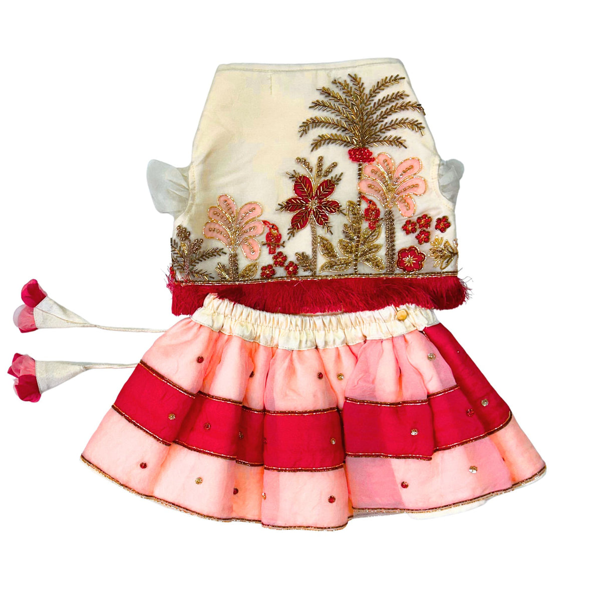 IVORY PALM HAND EMBROIDERED LEHENGA FOR DOGS AND CATS