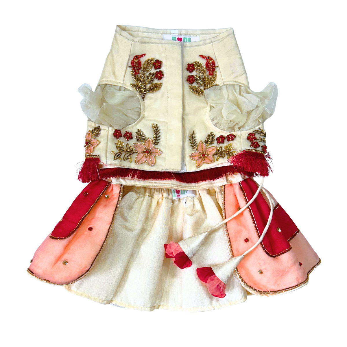 IVORY PALM HAND EMBROIDERED LEHENGA FOR DOGS AND CATS