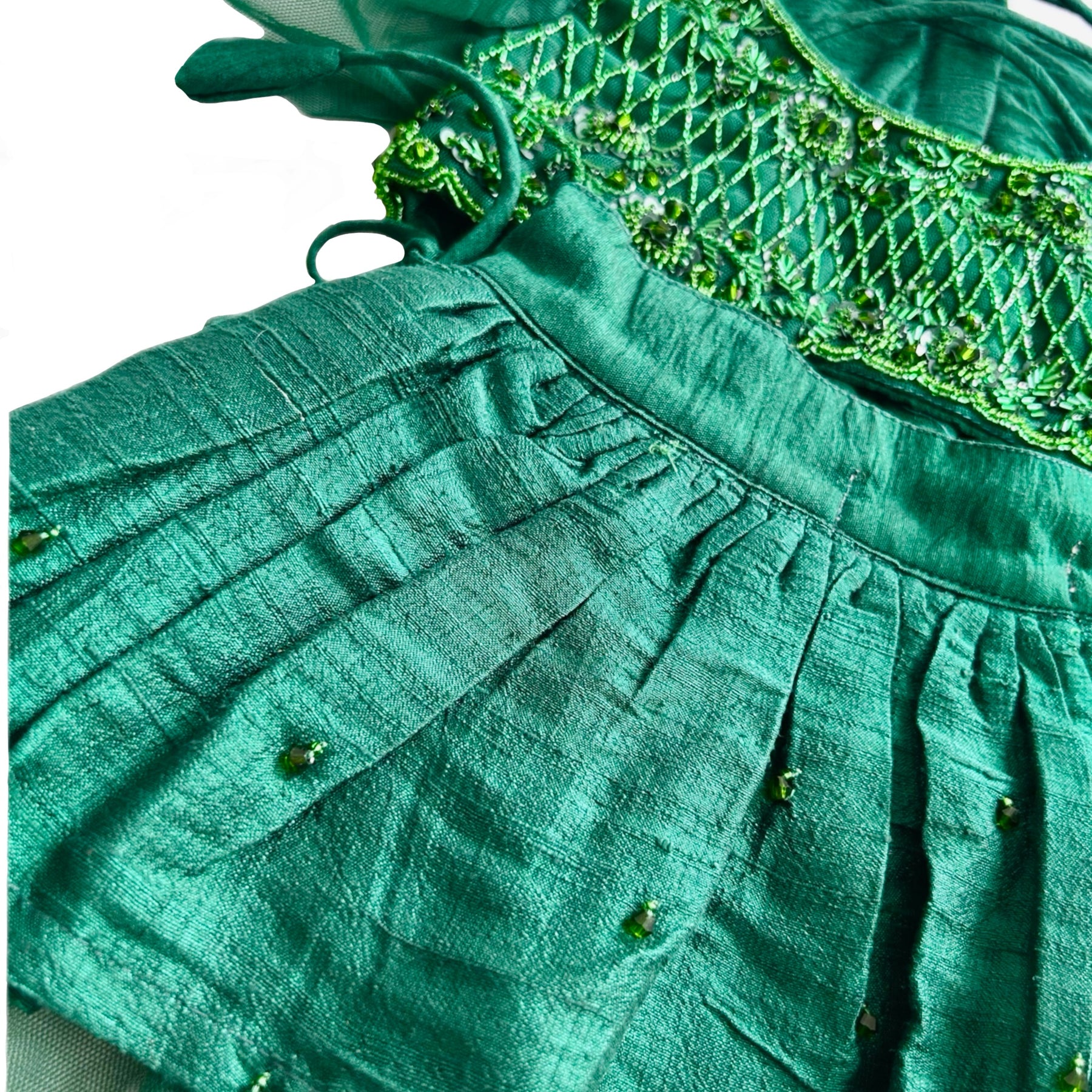 EMERALD GREEN STONE WORK DOG LEHENGA