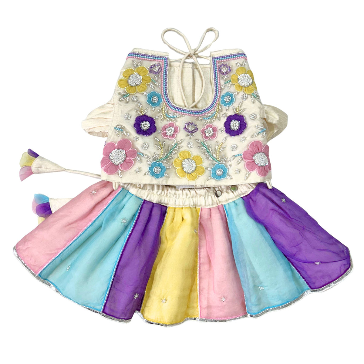 COLOURFUL BLOOM APPLIQUE HAND EMBROIDERED LEHENGA FOR DOGS AND CATS