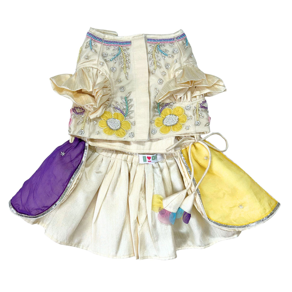 COLOURFUL BLOOM APPLIQUE HAND EMBROIDERED LEHENGA FOR DOGS AND CATS