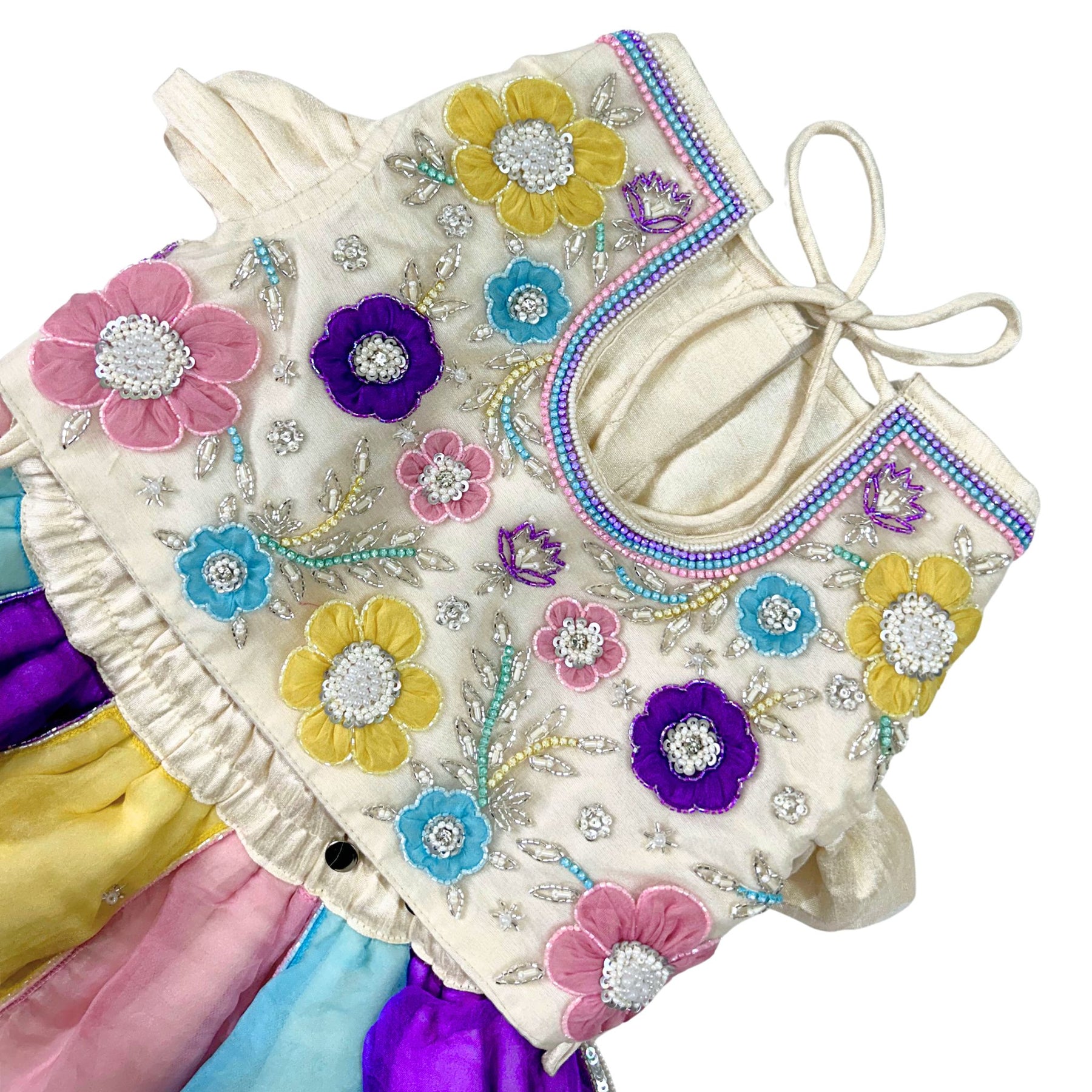 COLOURFUL BLOOM APPLIQUE HAND EMBROIDERED LEHENGA FOR DOGS AND CATS