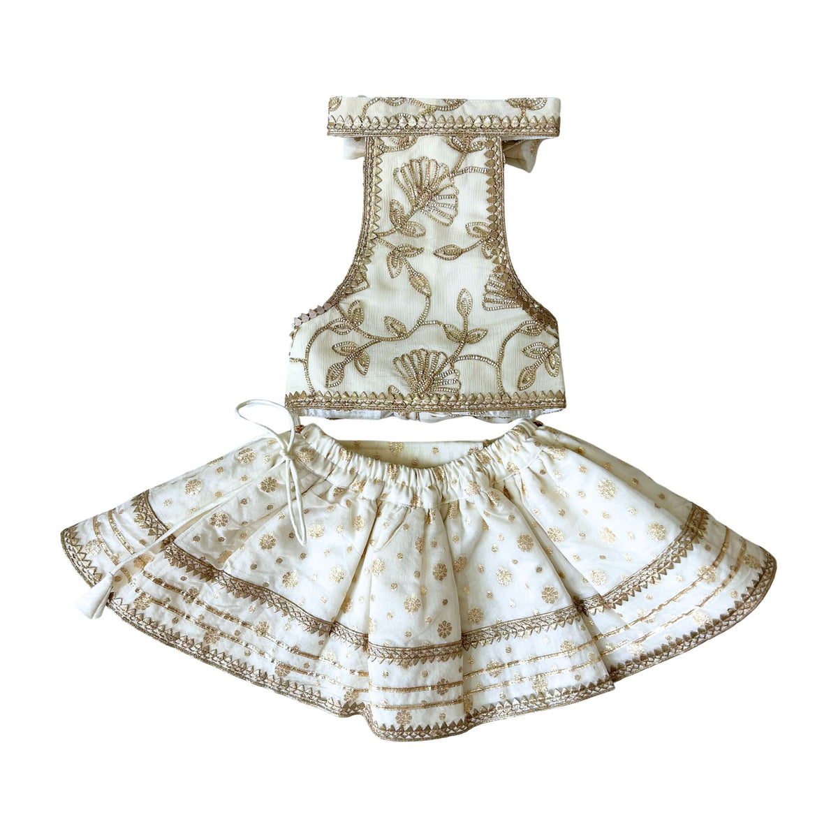 OFF-WHITE BROCADE GOTA EMBROIDERED LEHENGA FOR DOGS AND CATS