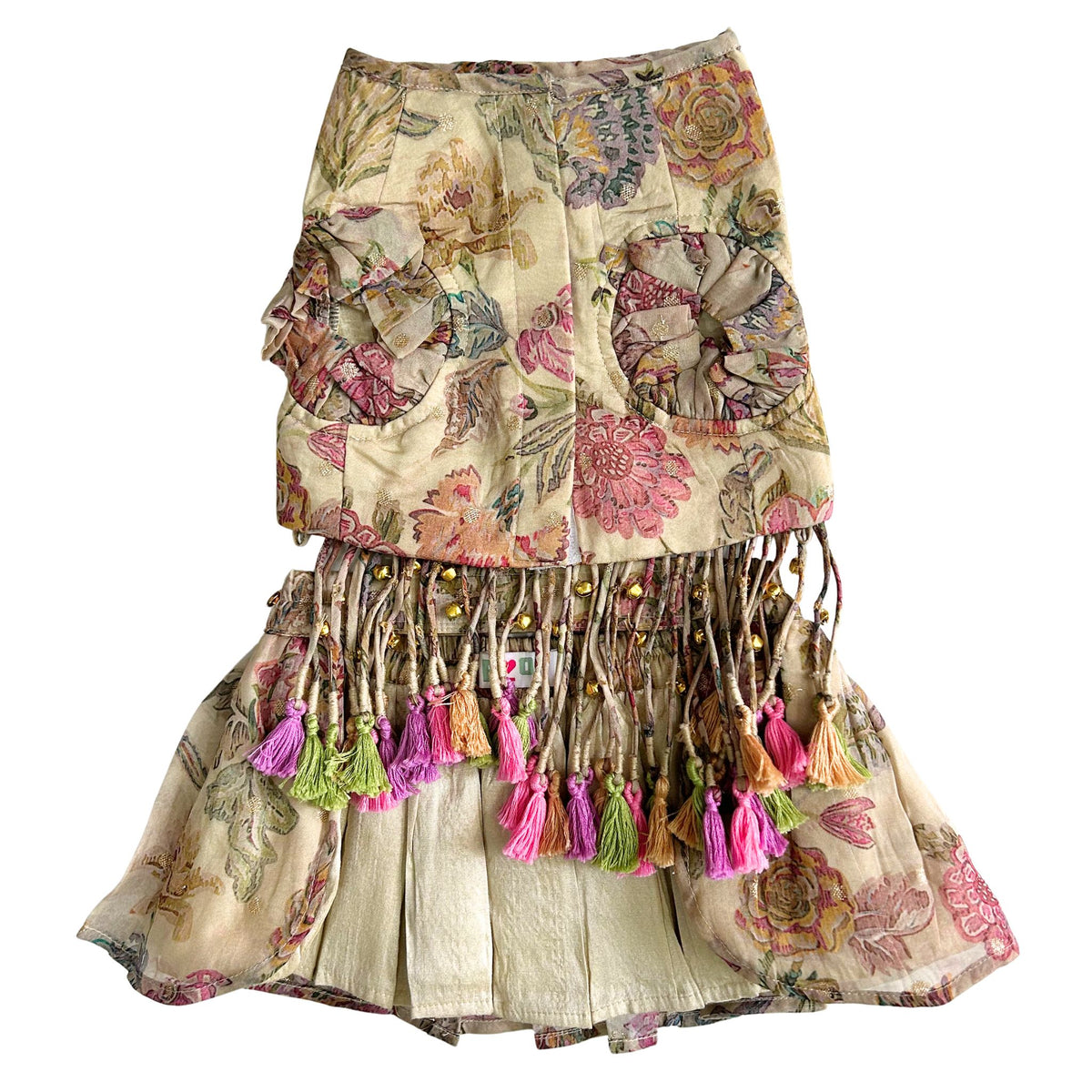 BEIGE FLORAL TASSELS LEHENGA FOR DOGS AND CATS