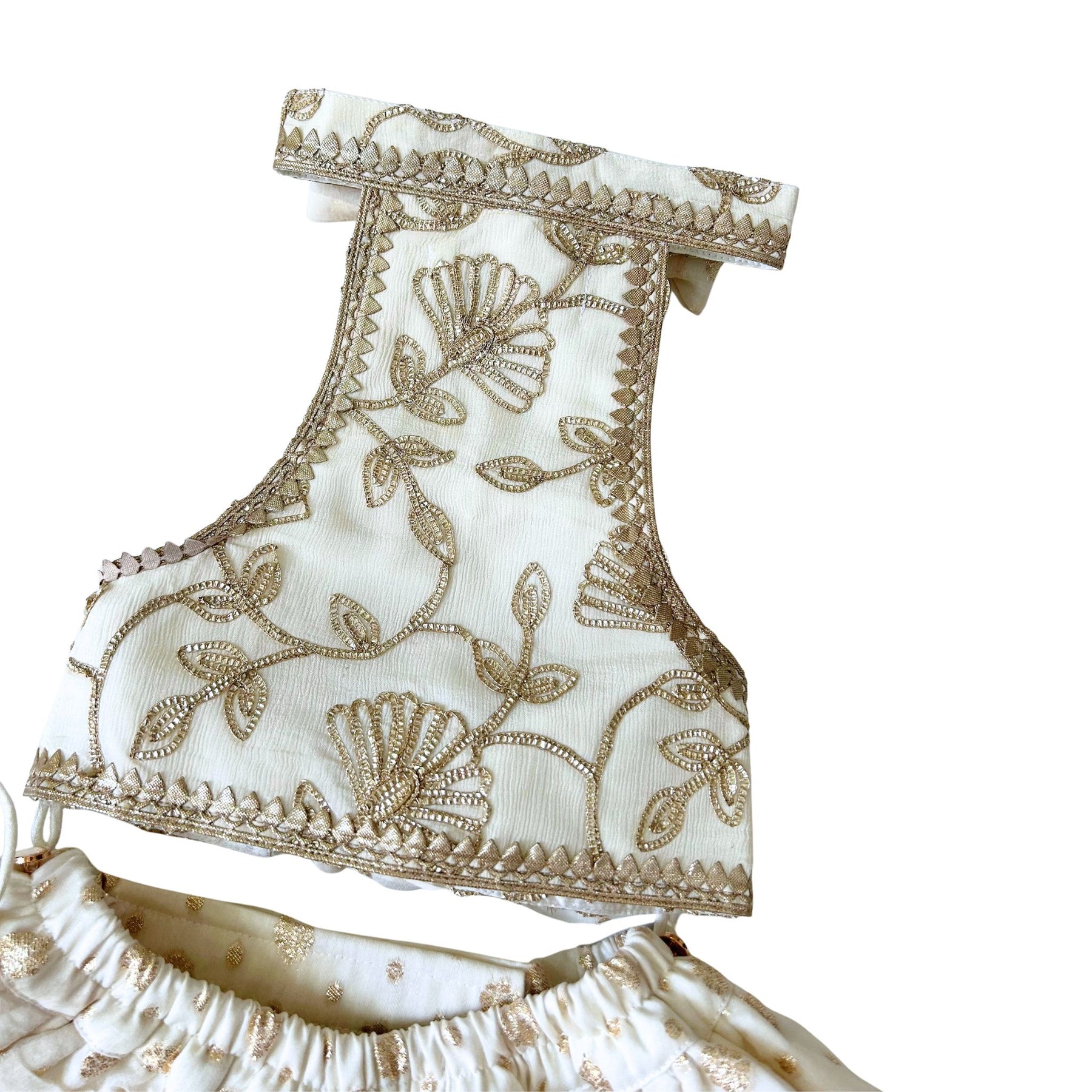 OFF-WHITE BROCADE GOTA EMBROIDERED LEHENGA FOR DOGS AND CATS