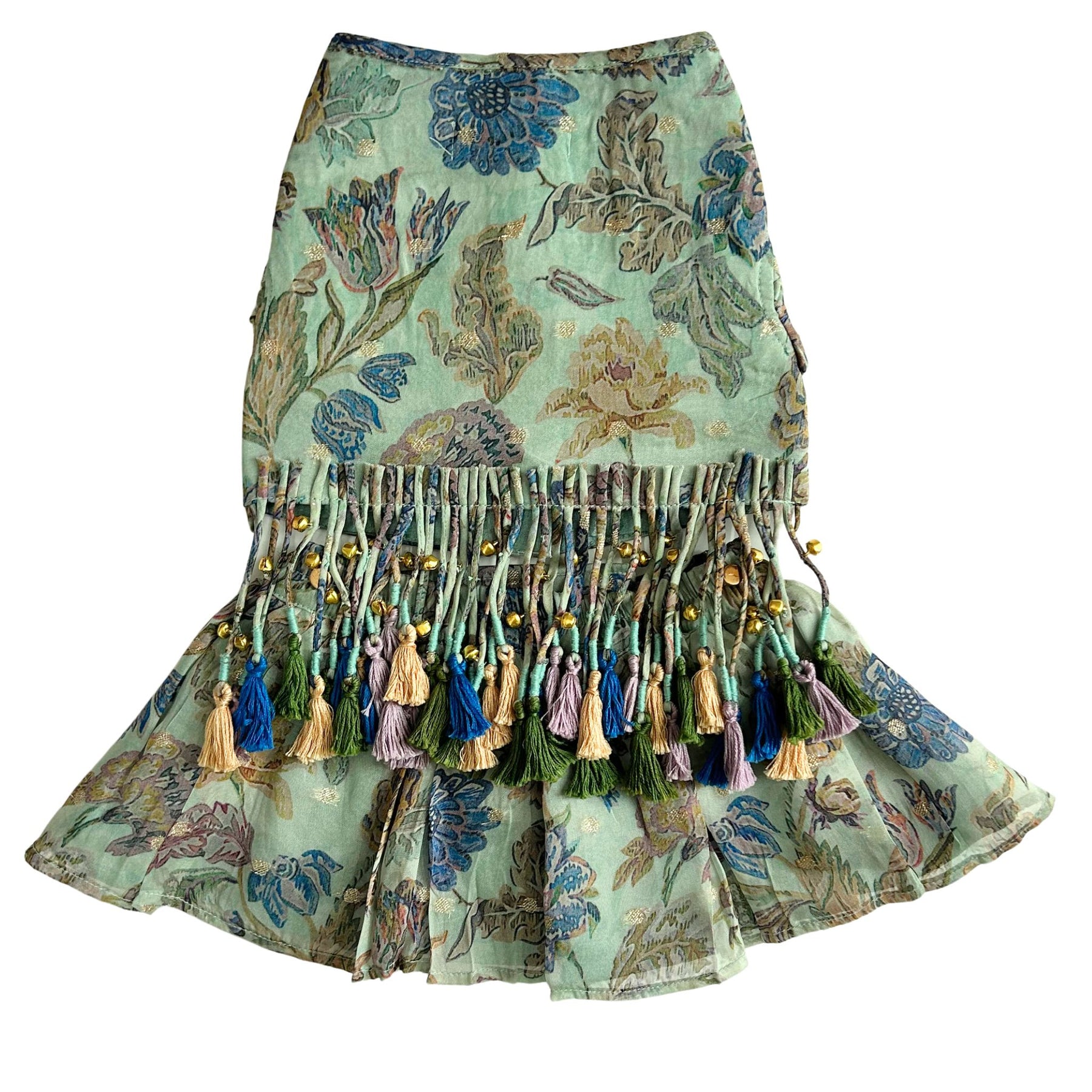 AQUA GREEN FLORAL TASSELS LEHENGA FOR DOGS AND CATS