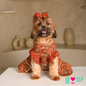 MAROON AJRAKH BUTI PRINT ANARKALI FOR DOGS AND CATS