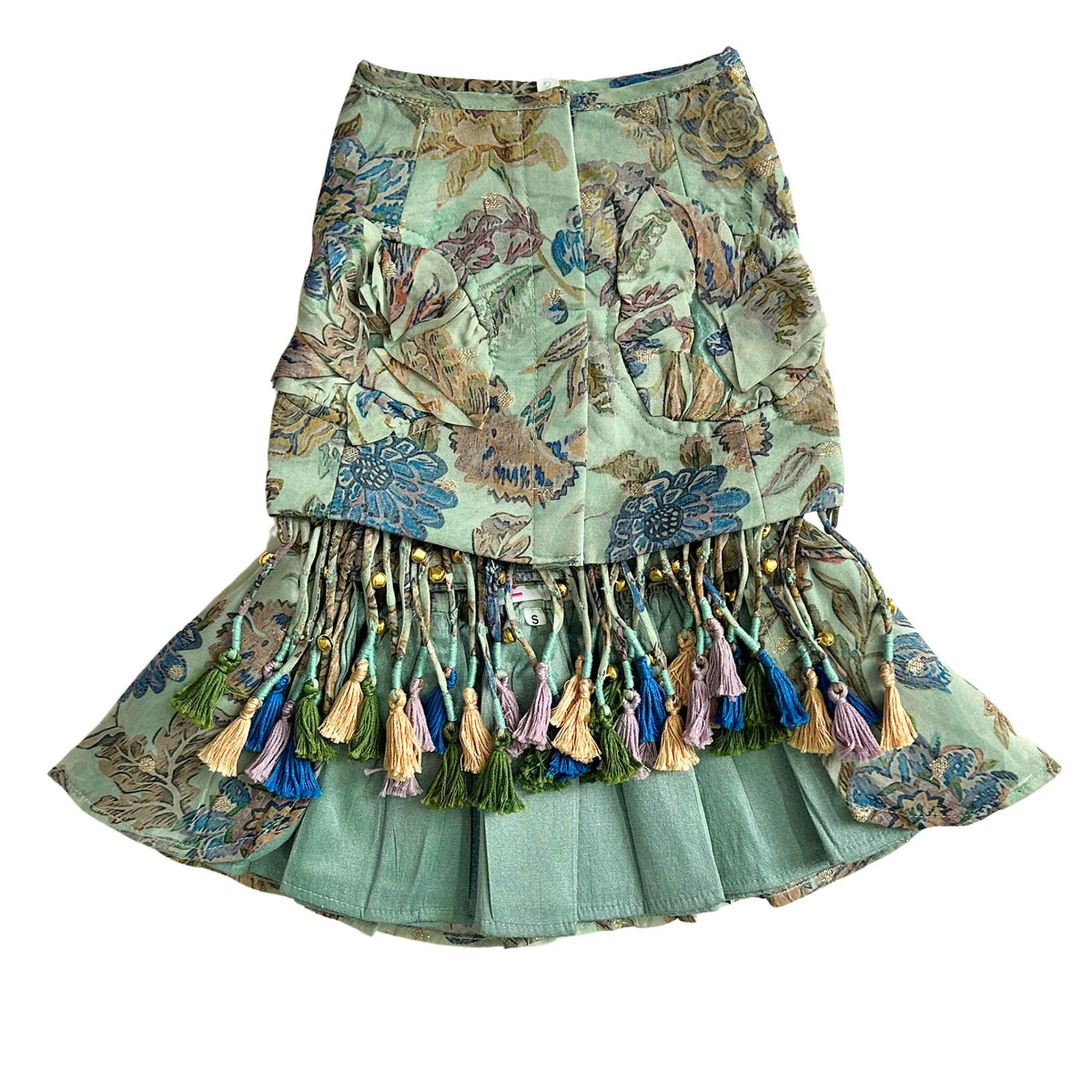 AQUA GREEN FLORAL TASSELS LEHENGA FOR DOGS AND CATS