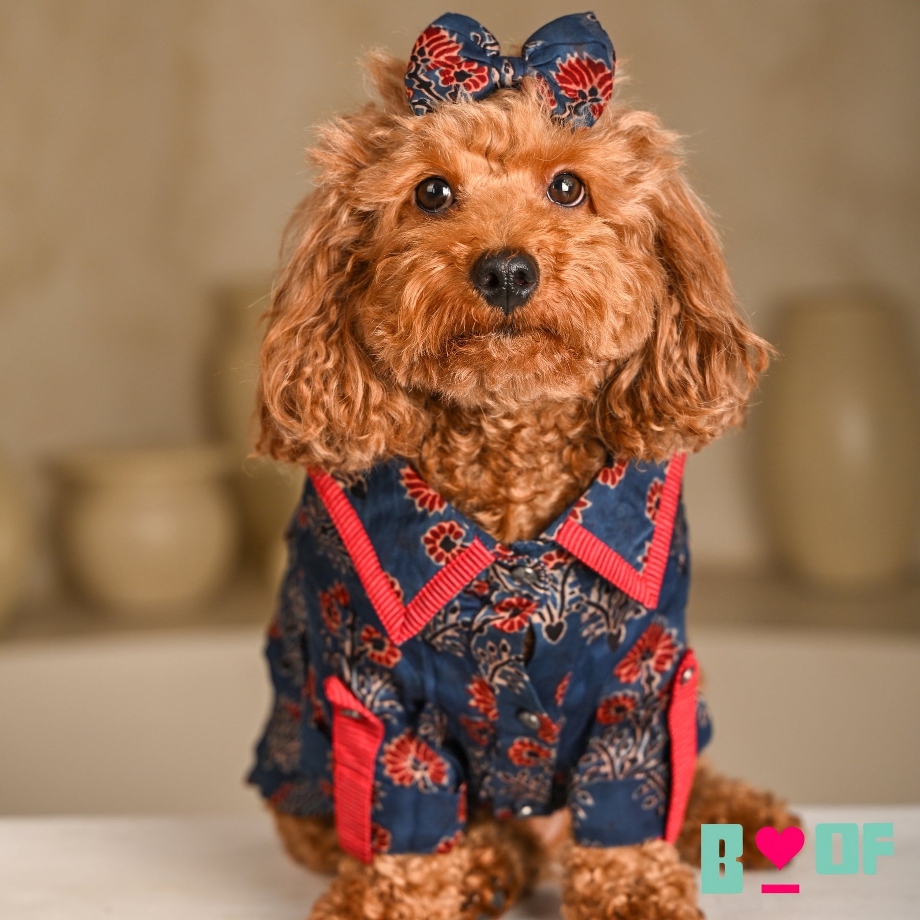 NAVY BLUE AJRAKH MODAL SILK KURTA FOR DOGS AND CATS