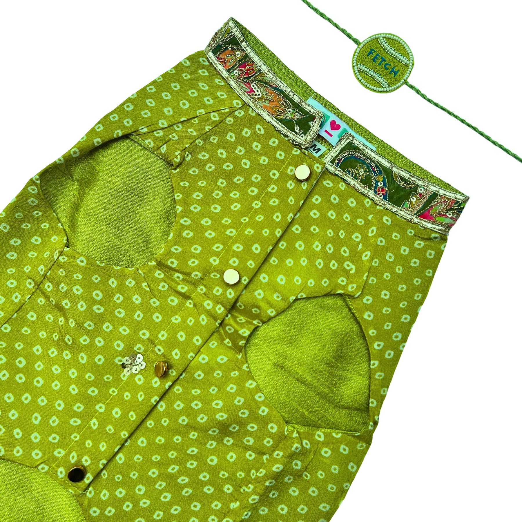 MEHENDI GREEN BANDHANI SHERWANI + FETCH BALL RAKHI FOR DOGS AND CATS