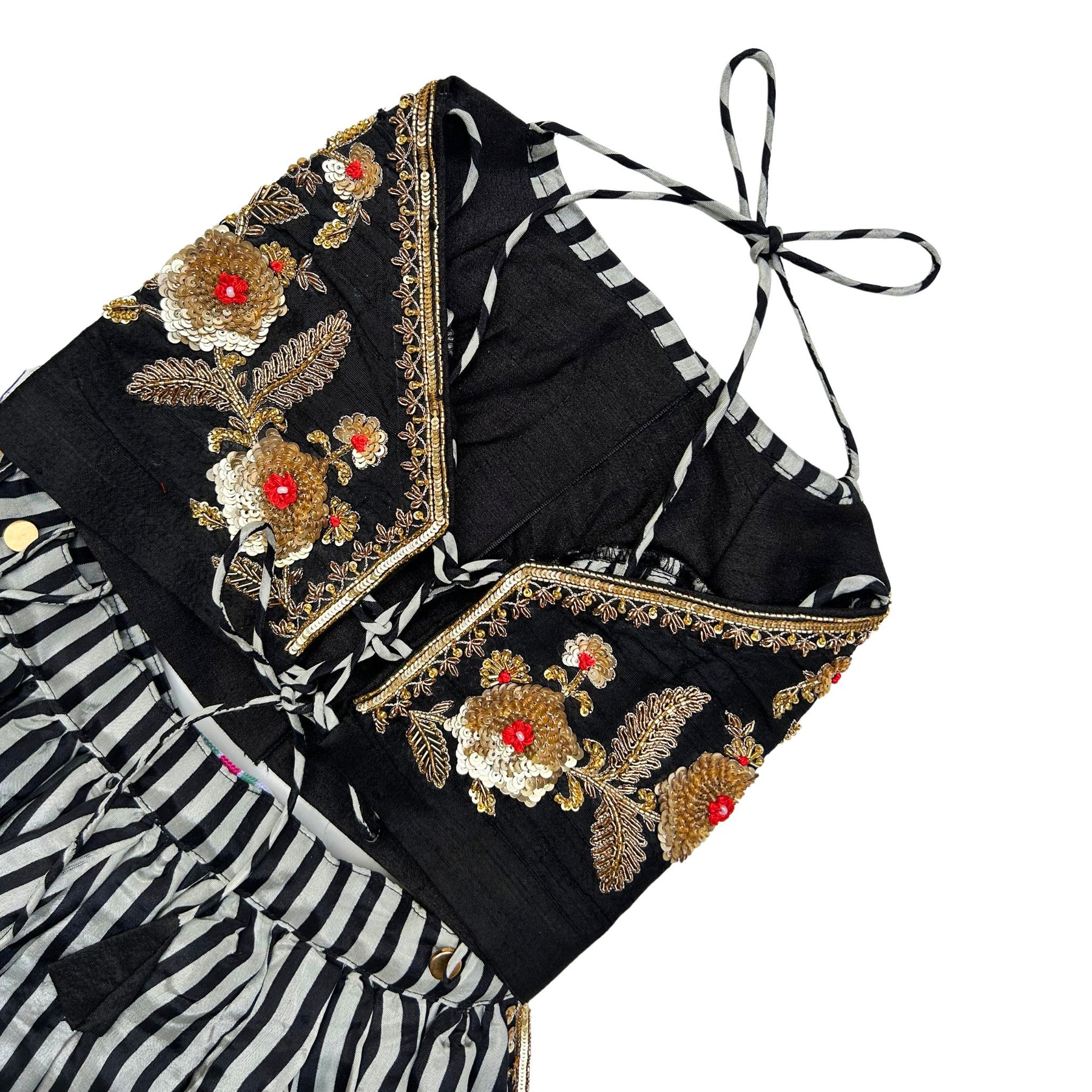 NOIR STRIPE FLORAL HAND EMBROIDERED LEHENGA FOR DOGS AND CATS