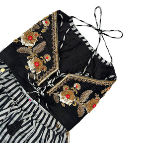 NOIR STRIPE FLORAL HAND EMBROIDERED LEHENGA FOR DOGS AND CATS