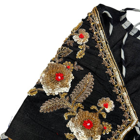 NOIR STRIPE FLORAL HAND EMBROIDERED LEHENGA FOR DOGS AND CATS