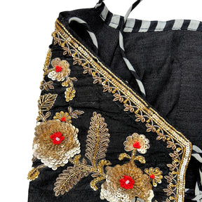 NOIR STRIPE FLORAL HAND EMBROIDERED LEHENGA FOR DOGS AND CATS