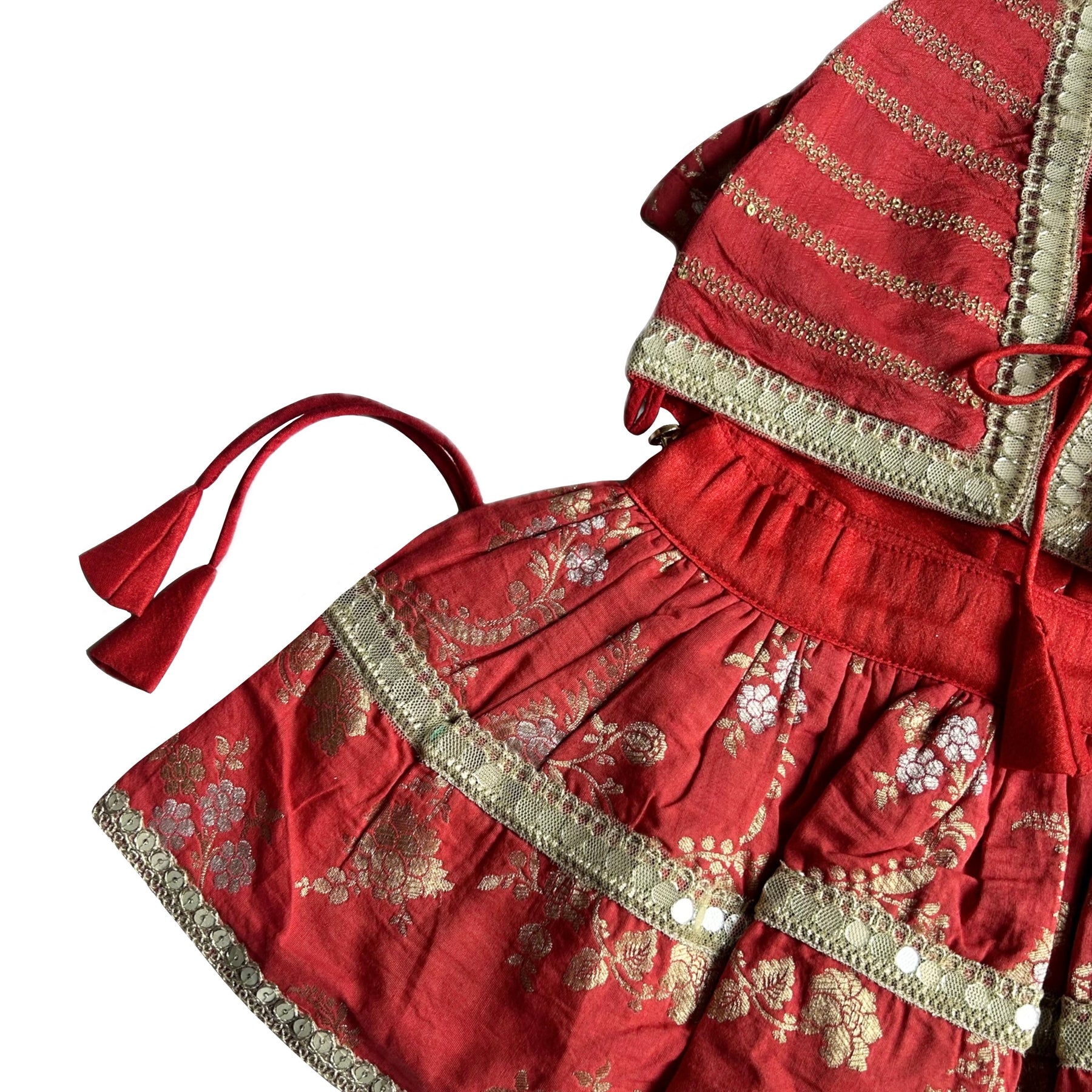 ORANGE BROCADE MIRROR WORK DOG LEHENGA