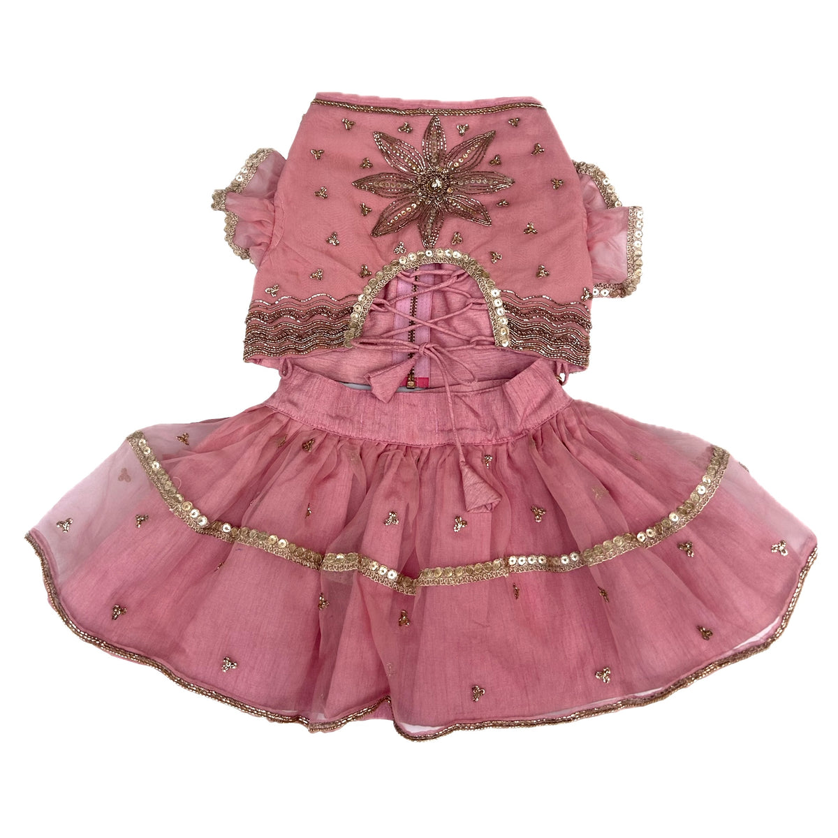 PETAL ROSE PINK HAND EMBROIDERED DOG LEHENGA