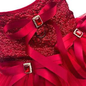 RED SEQUINS GEMSTONE DOG DRESS