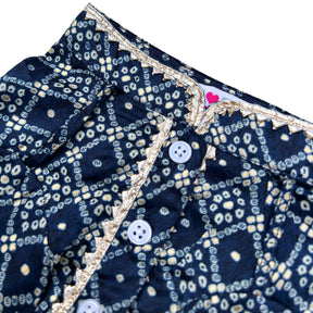 NAVY BLUE BANDHANI COTTON KURTA FOR DOGS AND CATS