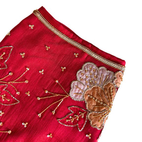RED PITTA WORK EMBELLISHED DOG LEHENGA