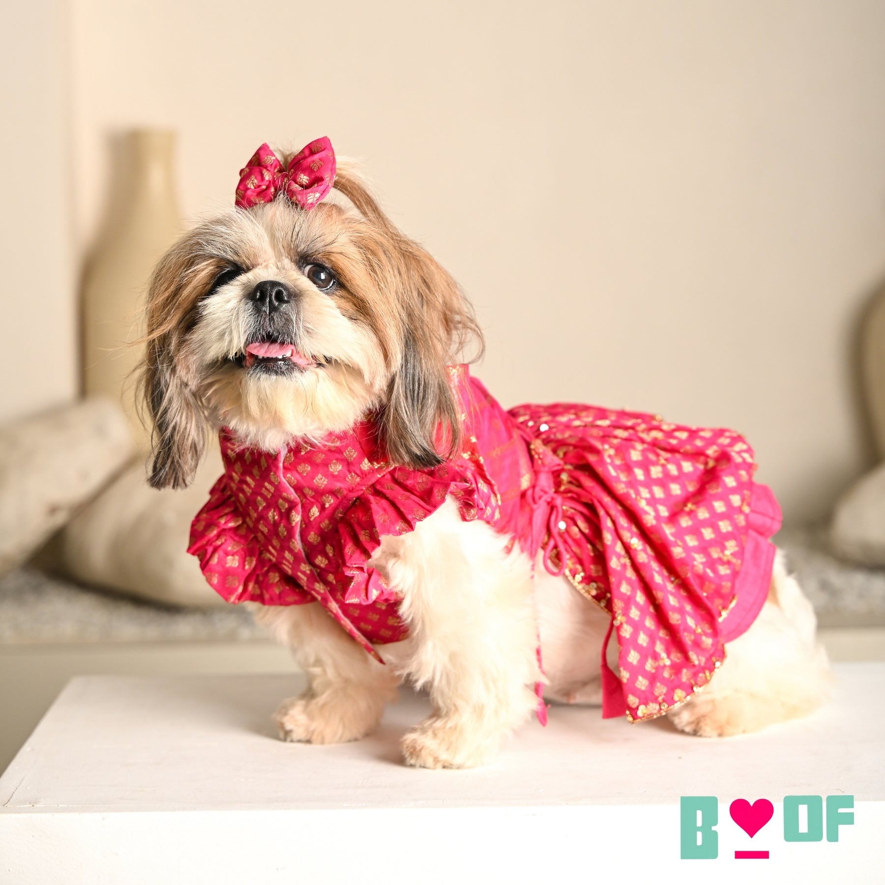 HOT PINK GENDA PHOOL HAND EMBROIDERED LEHENGA FOR DOGS AND CATS