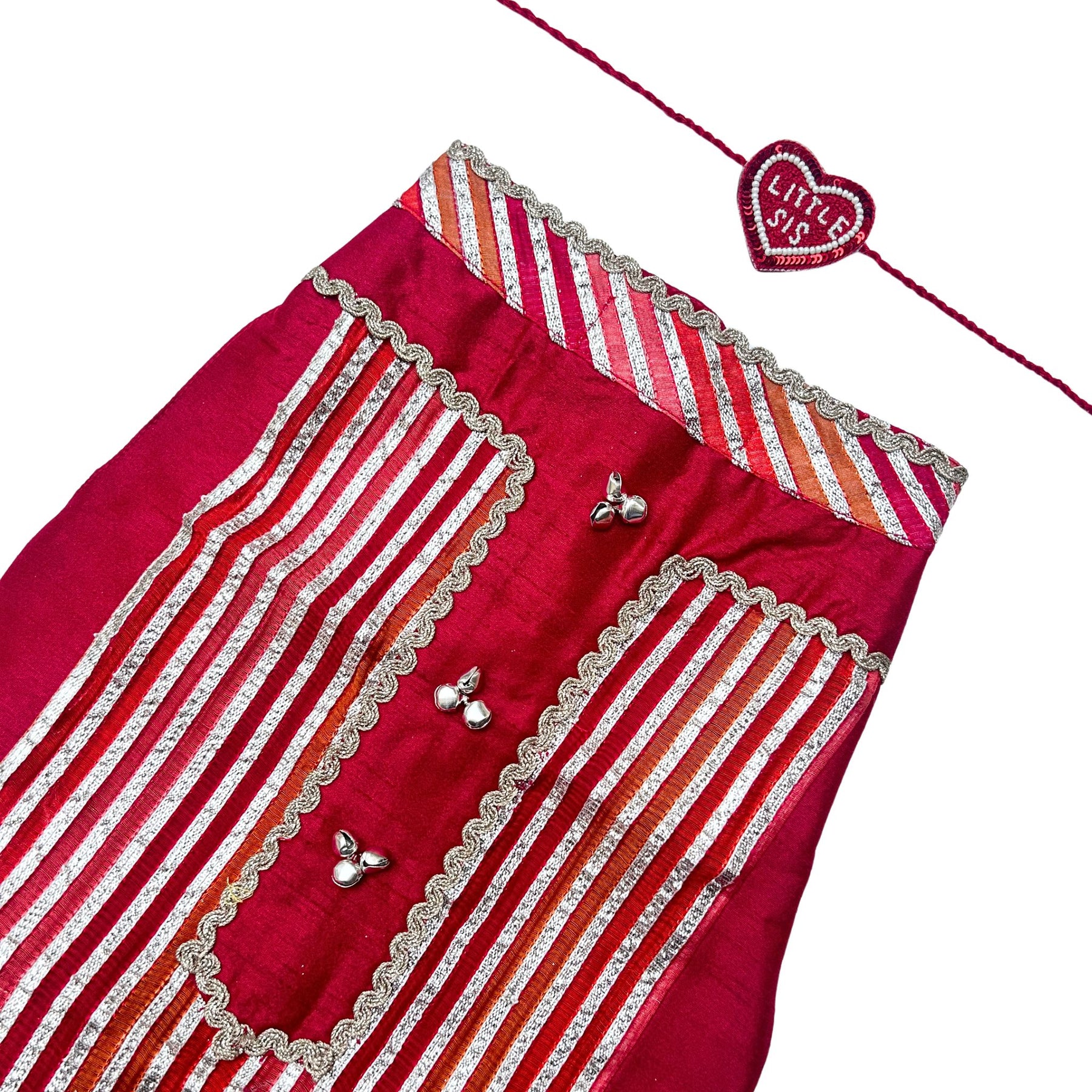 KHANAK CRIMSON RED LEHENGA + LITTLE SISTER HEART RAKHI COMBO FOR DOGS AND CATS
