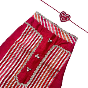 KHANAK CRIMSON RED LEHENGA + LITTLE SISTER HEART RAKHI COMBO FOR DOGS AND CATS