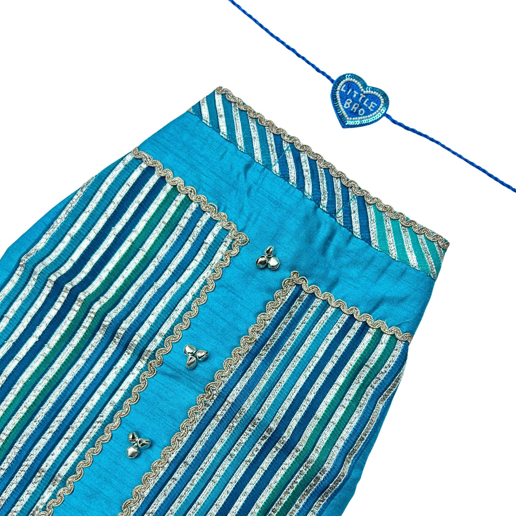 KHANAK TEAL BLUE KURTA+ LITTLE BRO HEART RAKHI COMBO FOR DOGS AND CATS
