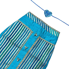 KHANAK TEAL BLUE KURTA+ LITTLE BRO HEART RAKHI COMBO FOR DOGS AND CATS