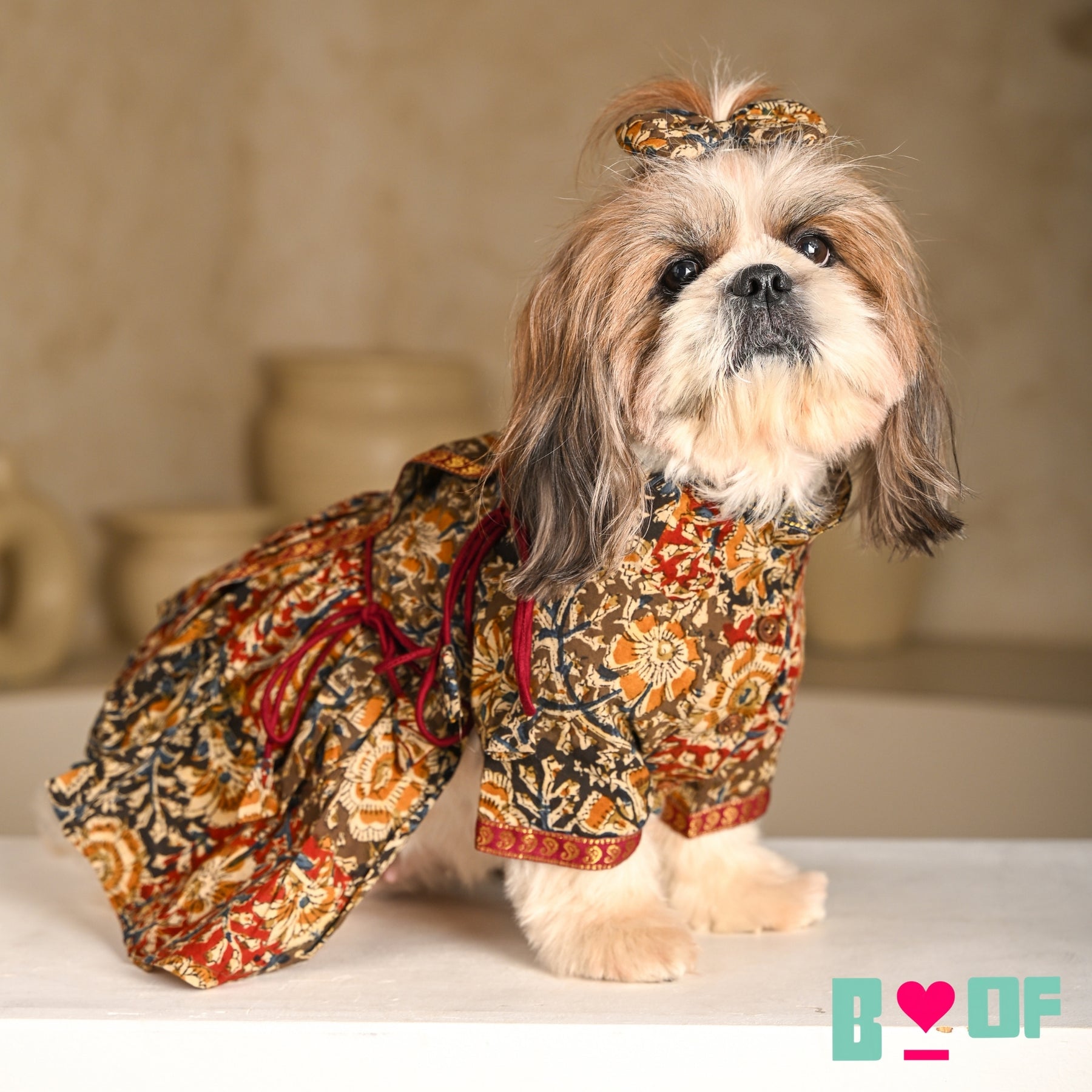 KALAMKARI FLORAL PRINTED ANGRAKHA ANARKALI FOR DOGS AND CATS