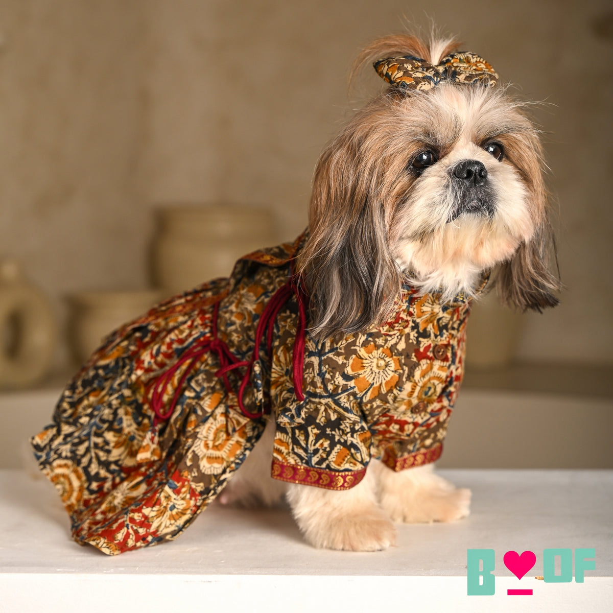 KALAMKARI FLORAL PRINTED ANGRAKHA ANARKALI FOR DOGS AND CATS