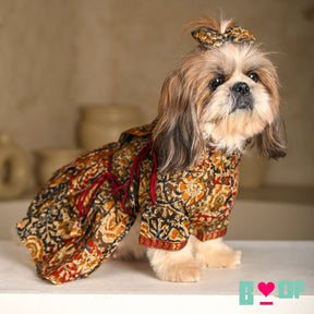 KALAMKARI FLORAL PRINTED ANGRAKHA ANARKALI FOR DOGS AND CATS