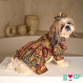 KALAMKARI FLORAL PRINTED ANGRAKHA ANARKALI FOR DOGS AND CATS