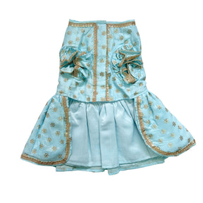 PASTEL BLUE GOLD BUTTI ANARKALI DRESS