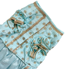PASTEL BLUE GOLD BUTTI ANARKALI DRESS