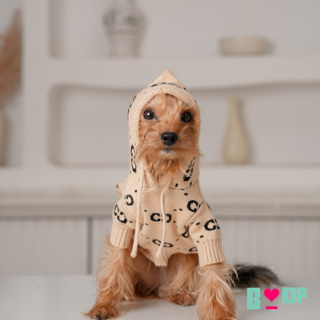 BEIGE PAW-CCI DOG HOODIE