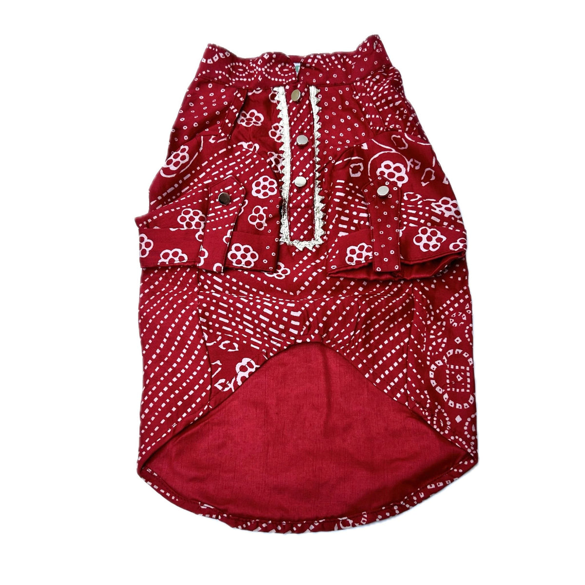 RED PATHANI DOG KURTA + RED BONE RAKHI FOR DOGS AND CATS
