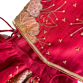 RED PITTA WORK EMBELLISHED DOG LEHENGA