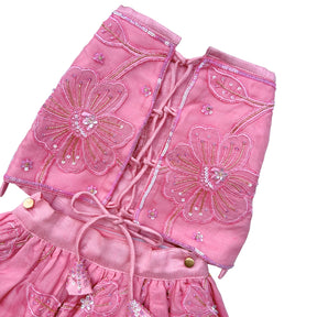 PINK BEADED FLOWER APPLIQUE HAND EMBROIDERED LEHENGA FOR DOGS AND CATS
