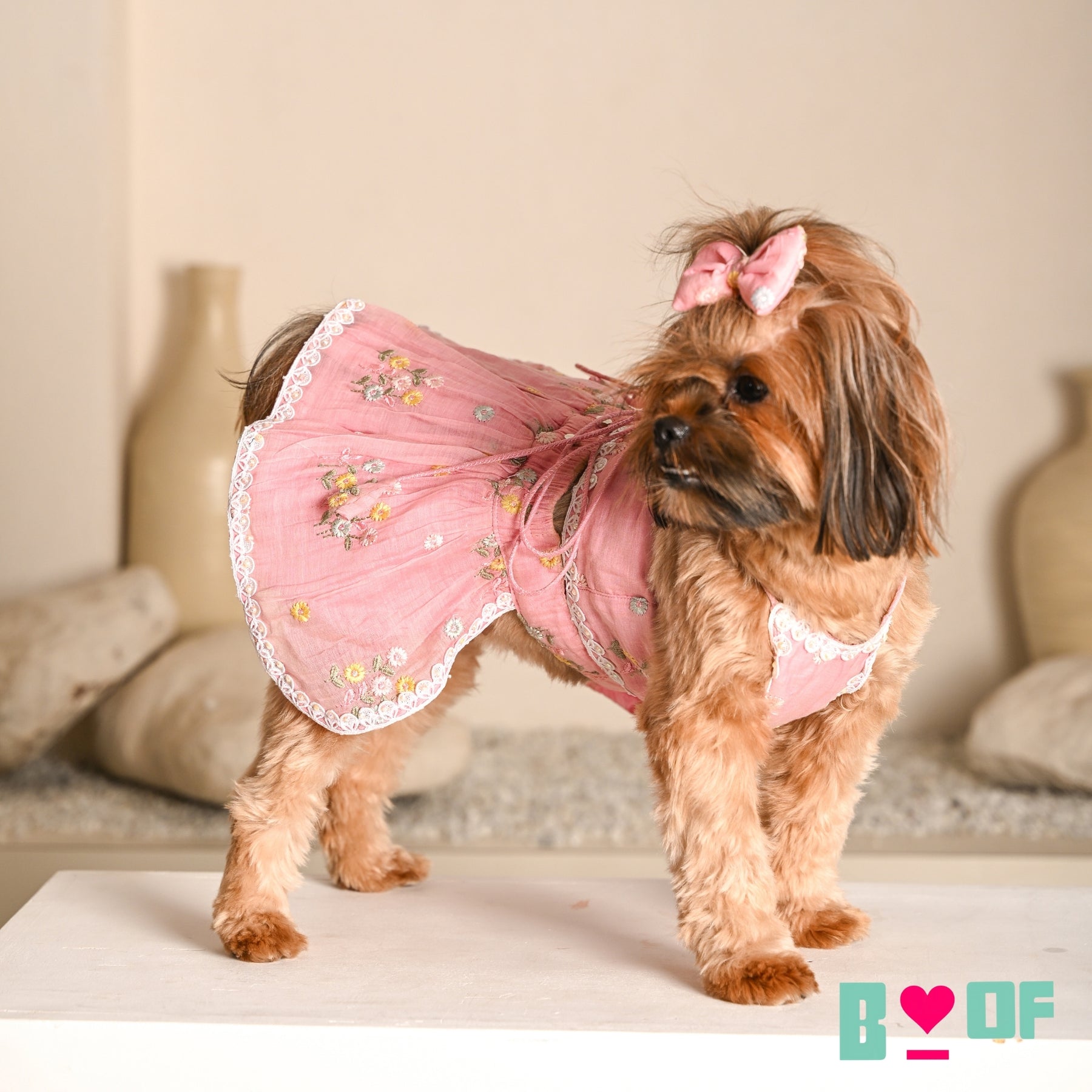PINK FLOWER EMBROIDERED LEHENGA FOR DOGS AND CATS