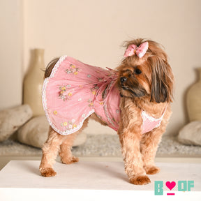 PINK FLOWER EMBROIDERED LEHENGA FOR DOGS AND CATS